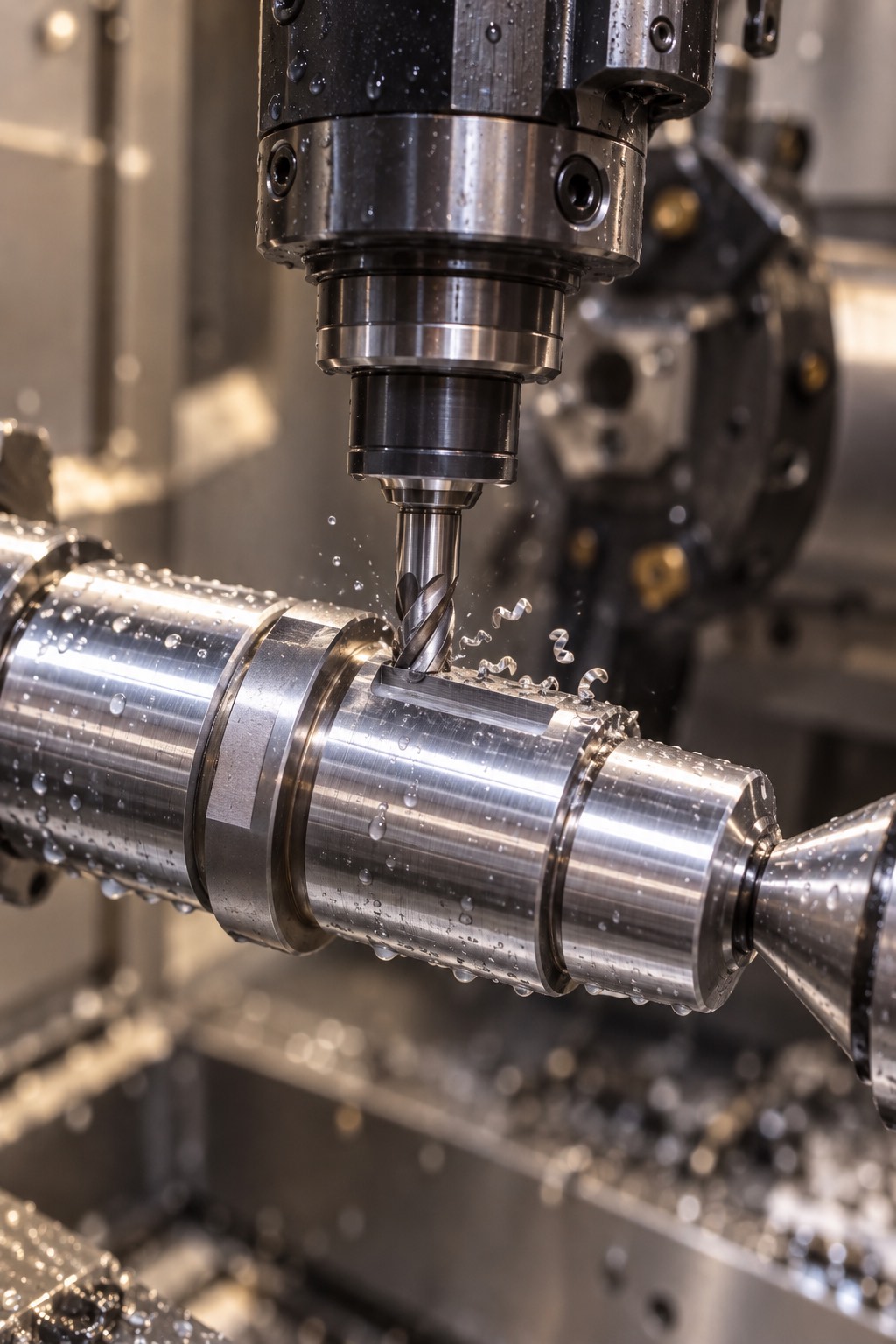 Custom precision shaft being machined