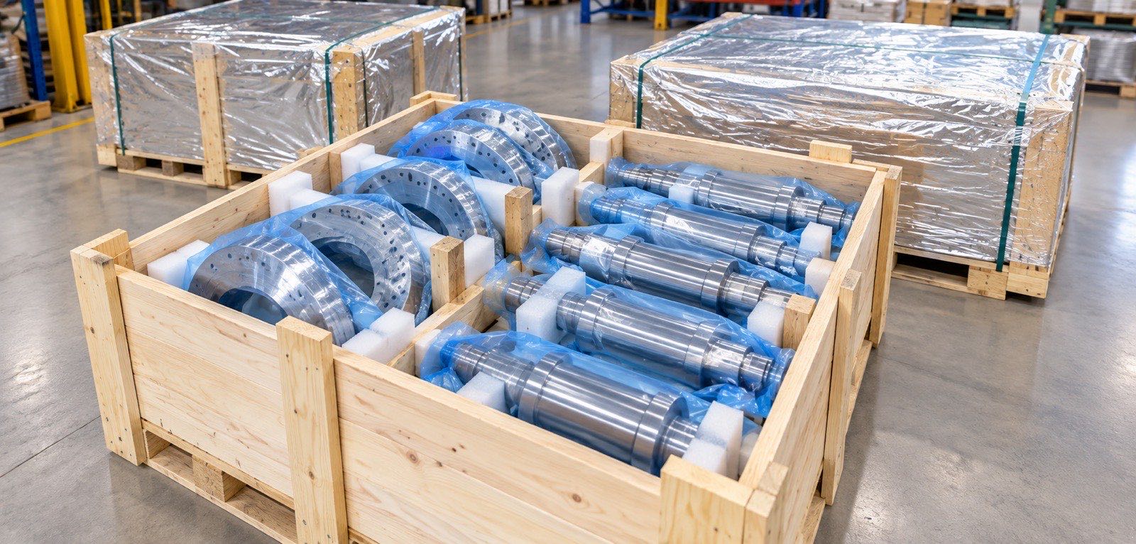 Componentes mecanizados protegidos empaquetados para la exportación