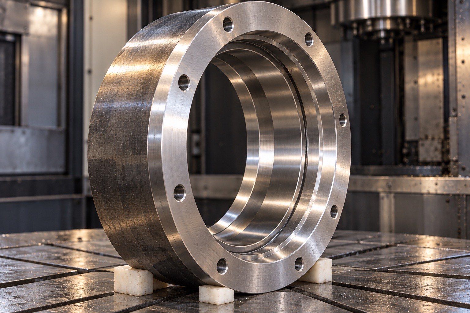 Finish-machined surfaces on a large roller ring