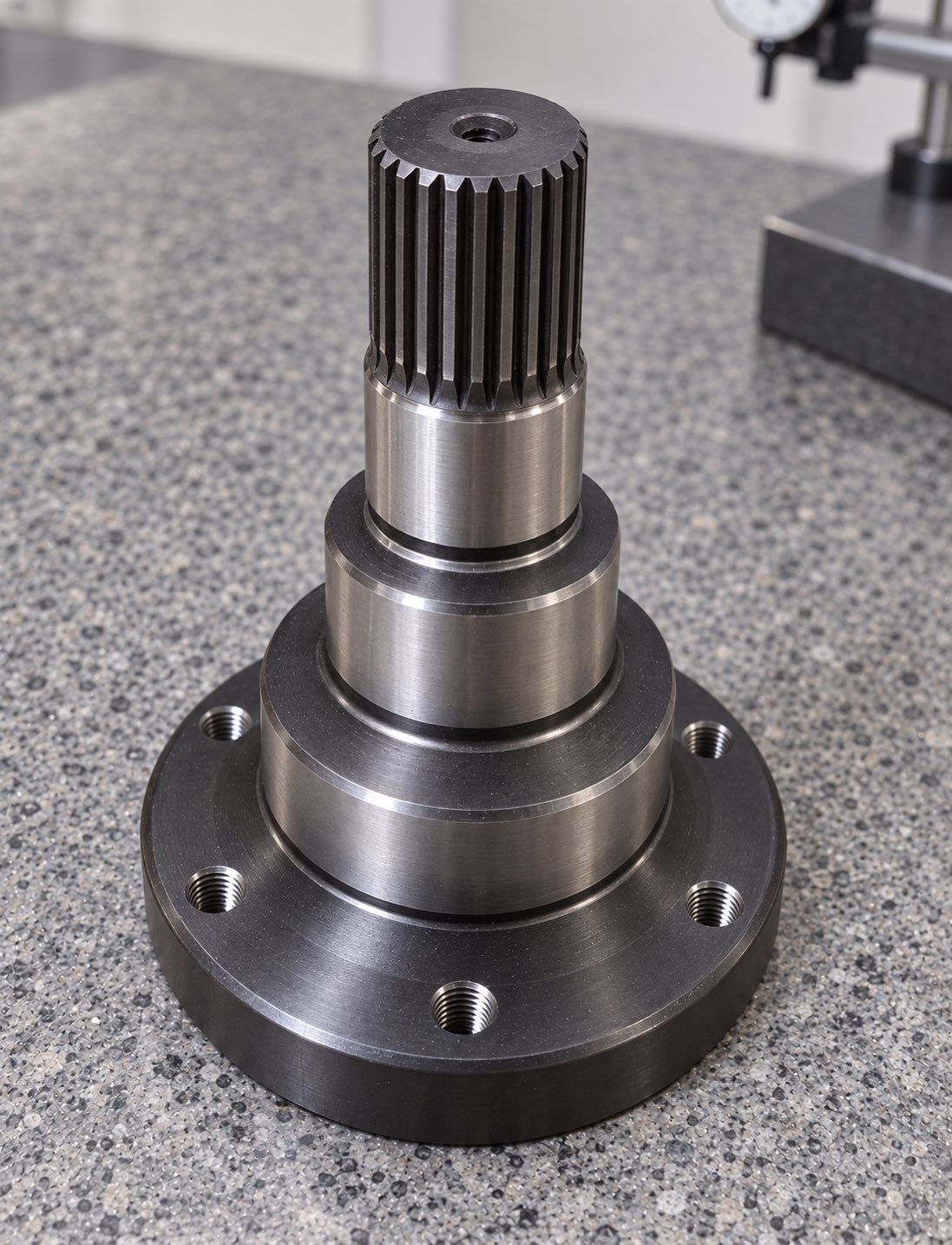 Finished shaft component with splined end and flange features